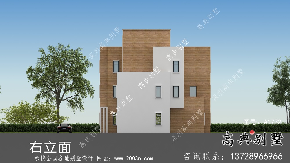 三層現(xiàn)代簡(jiǎn)約別墅外觀設(shè)計(jì)圖