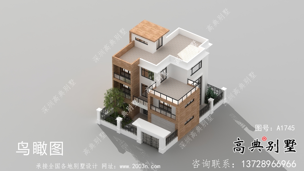 現代簡約三層別墅效果圖及施工圖