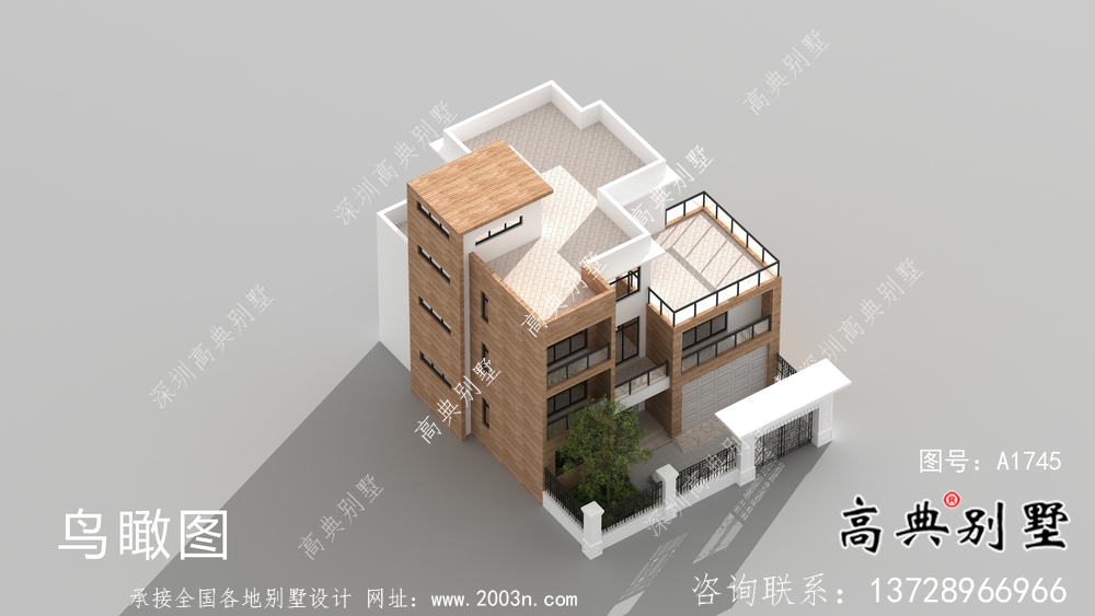 現代簡約三層別墅效果圖及施工圖