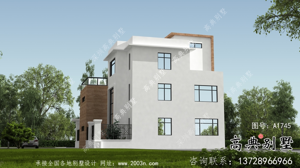 現代簡約三層別墅效果圖及施工圖