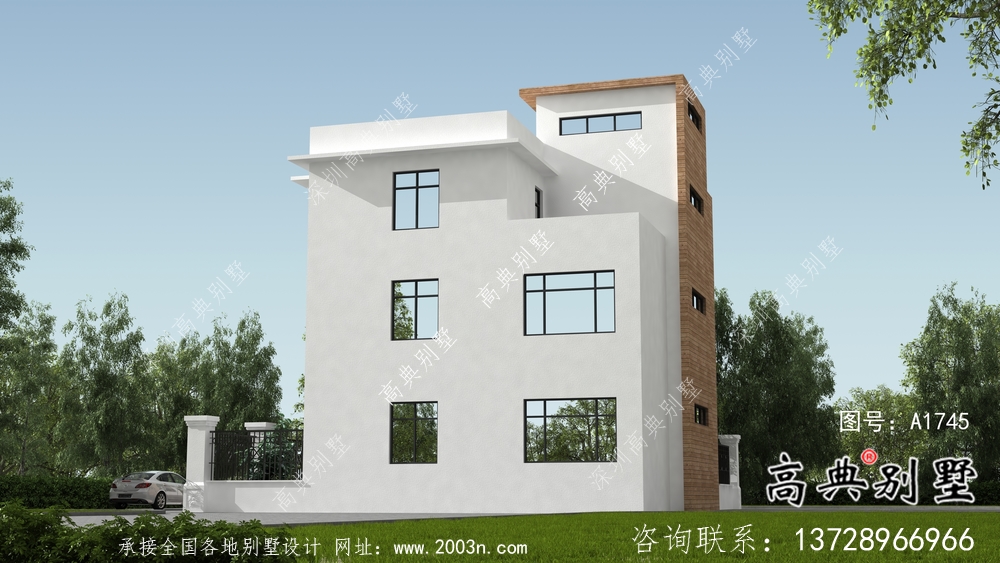 現代簡約三層別墅效果圖及施工圖