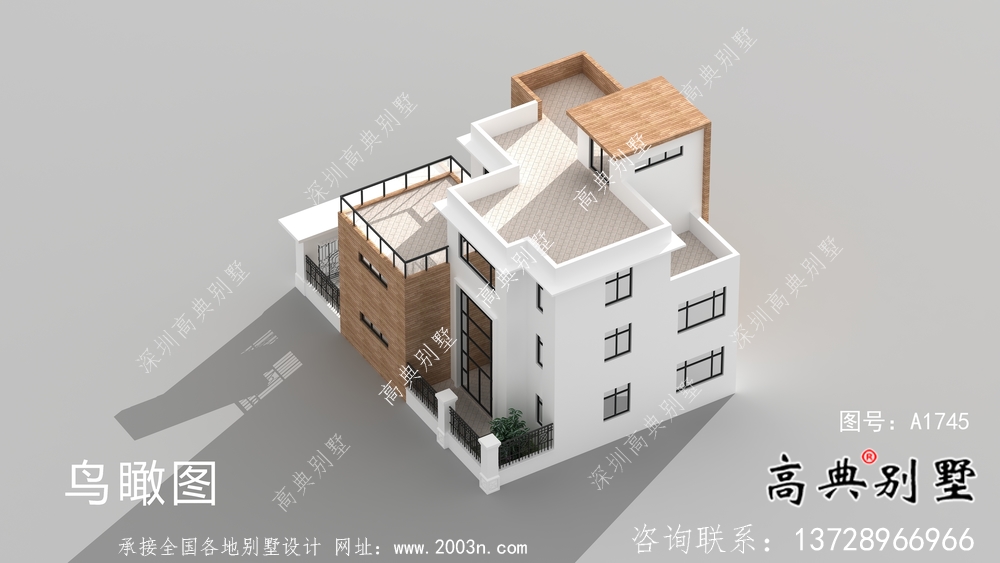 現代簡約三層別墅效果圖及施工圖