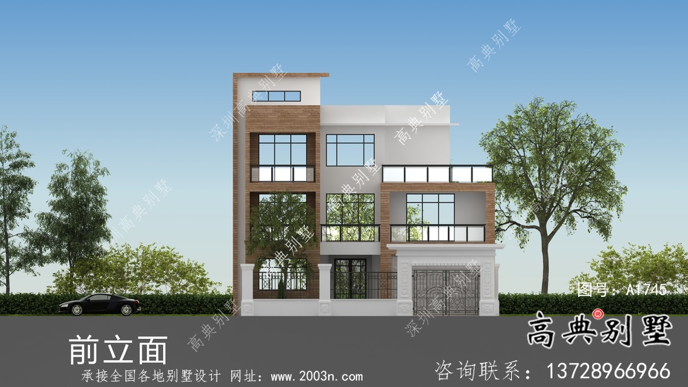 現代簡約三層別墅效果圖及施工圖