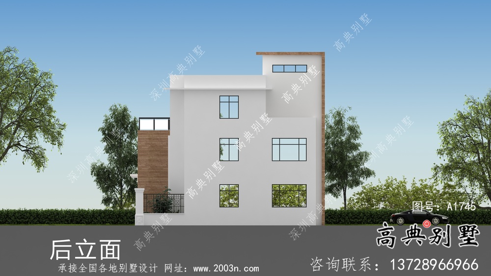 現代簡約三層別墅效果圖及施工圖