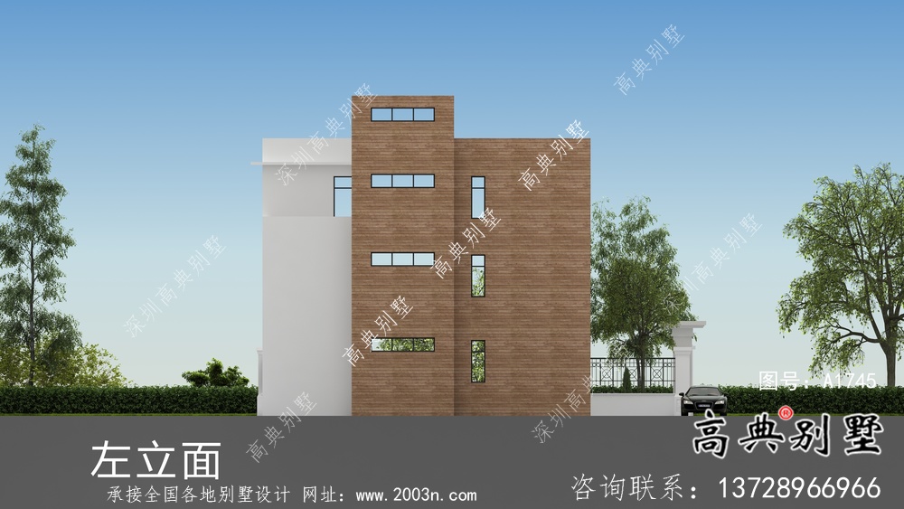 現代簡約三層別墅效果圖及施工圖