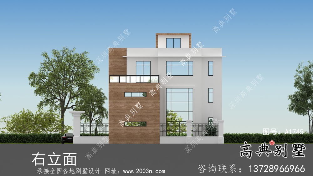 現代簡約三層別墅效果圖及施工圖