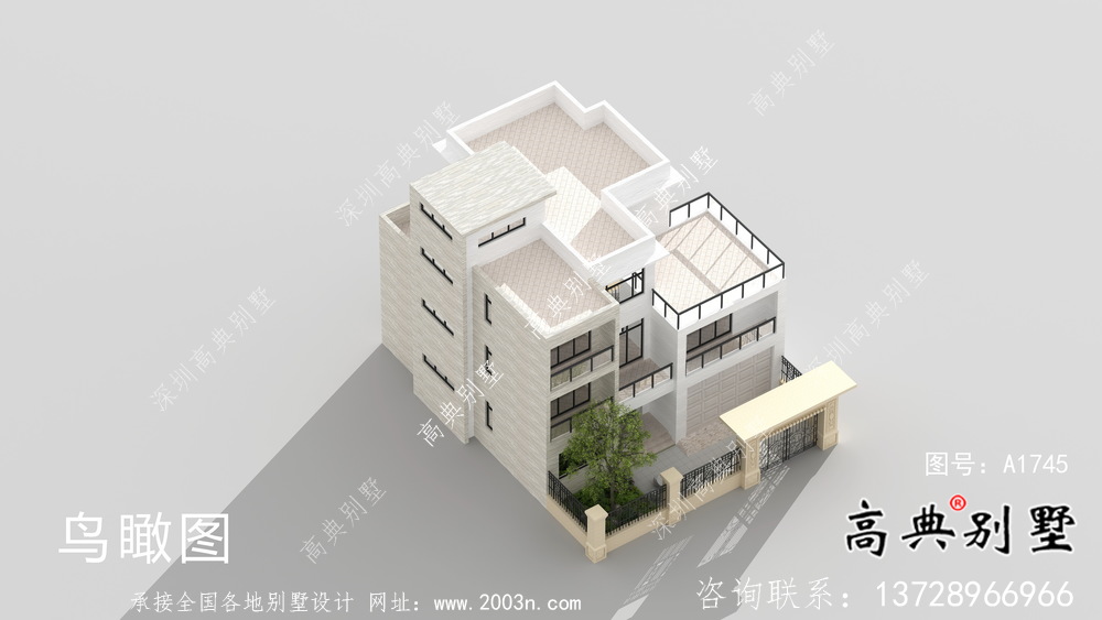 現代簡約三層別墅效果圖及施工圖