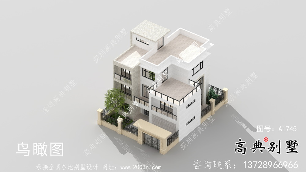 現代簡約三層別墅效果圖及施工圖