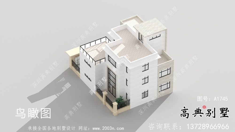 現代簡約三層別墅效果圖及施工圖