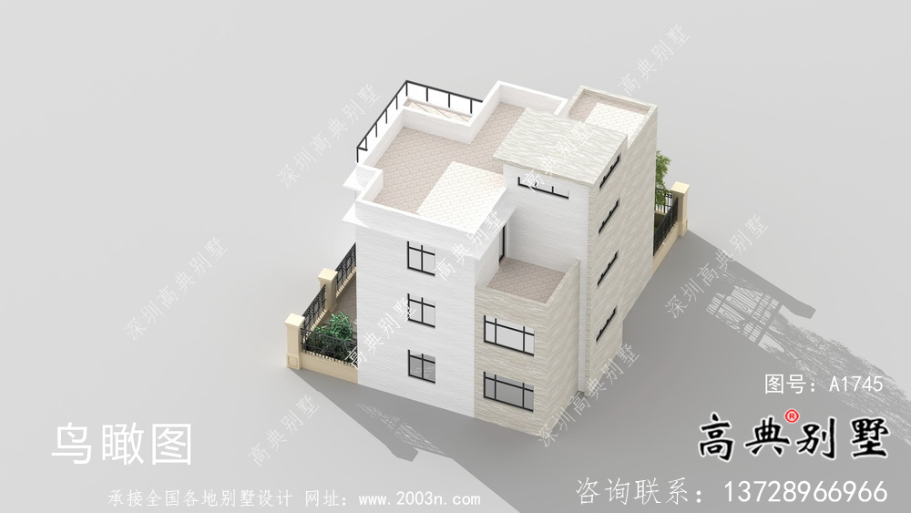 現代簡約三層別墅效果圖及施工圖