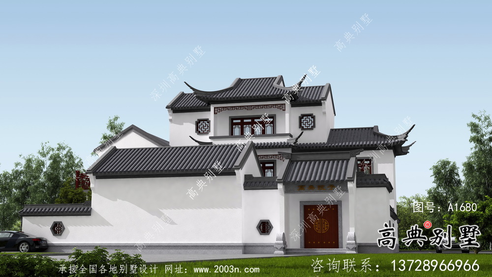 蘇式園林鄉村別墅設計、施工圖及效果圖