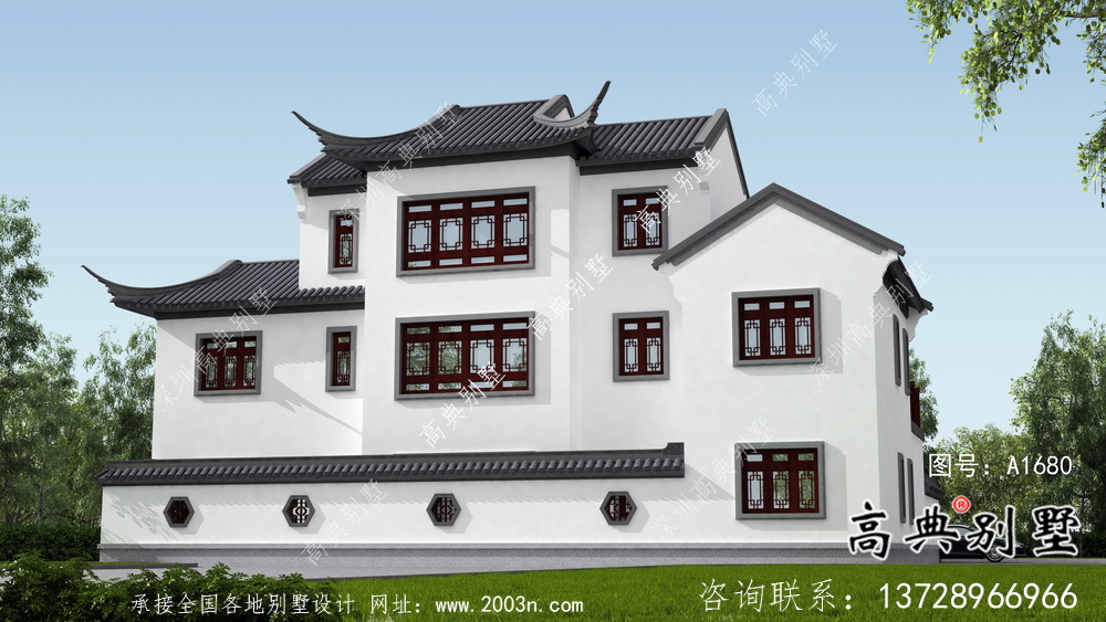 蘇式園林鄉村別墅設計、施工圖及效果圖