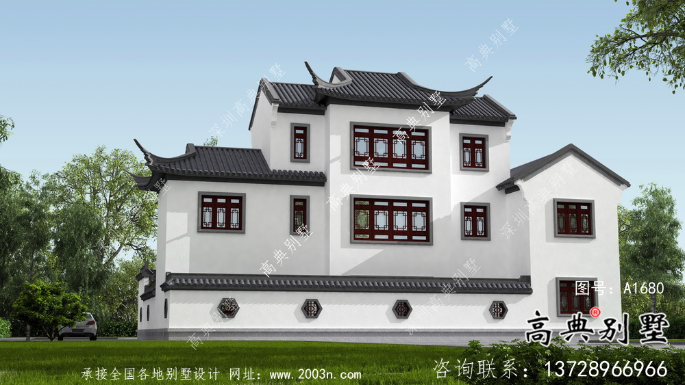 蘇式園林鄉村別墅設計、施工圖及效果圖