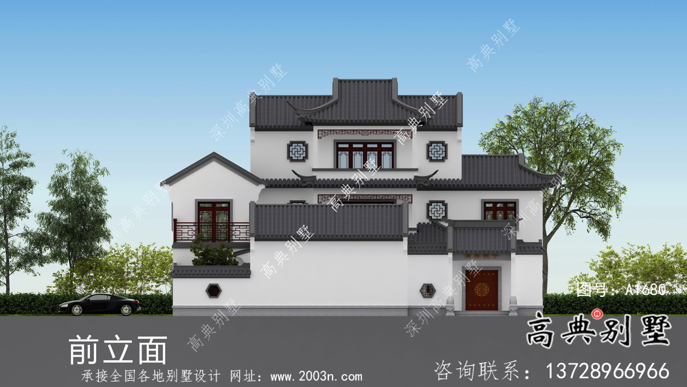蘇式園林鄉村別墅設計、施工圖及效果圖