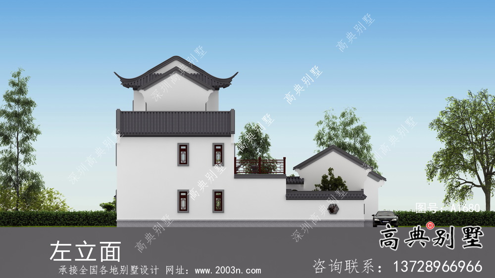 蘇式園林鄉村別墅設計、施工圖及效果圖
