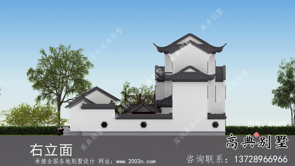 蘇式園林鄉村別墅設計、施工圖及效果圖