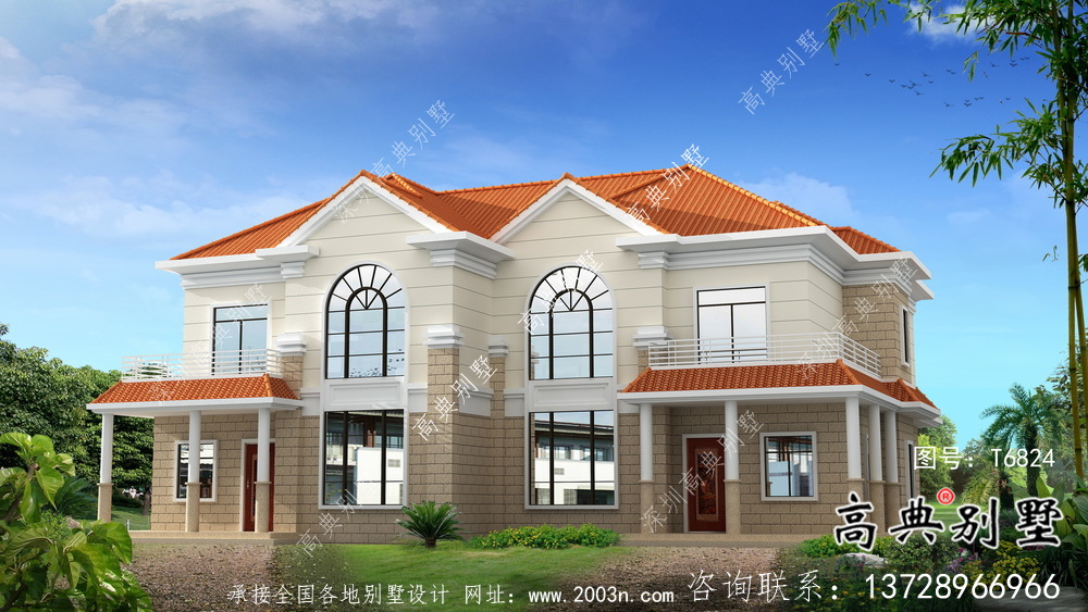 農(nóng)村自建雙拼建筑設(shè)計(jì)圖，包括別墅外觀效果圖