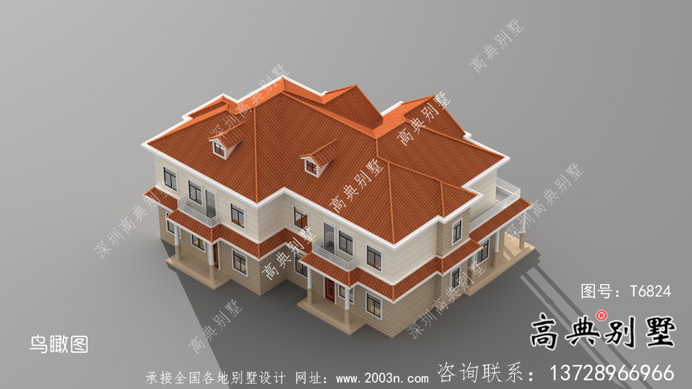 農(nóng)村自建雙拼建筑設(shè)計(jì)圖，包括別墅外觀效果圖