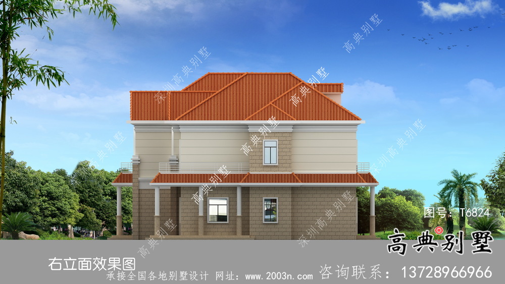 農(nóng)村自建雙拼建筑設(shè)計(jì)圖，包括別墅外觀效果圖