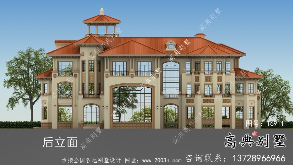 大型豪華漂亮的意大利風格別墅設計圖和效果圖