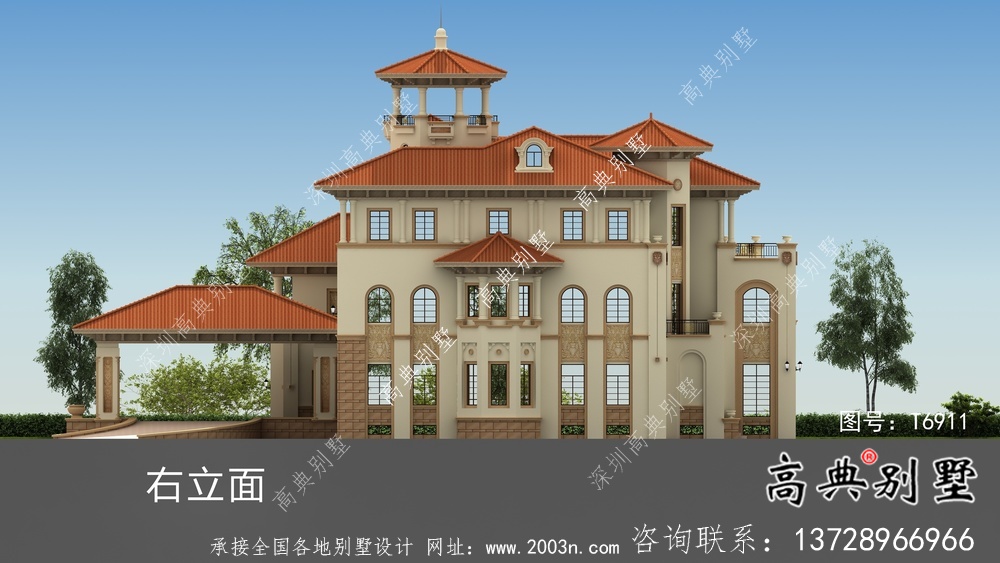 大型豪華漂亮的意大利風格別墅設計圖和效果圖