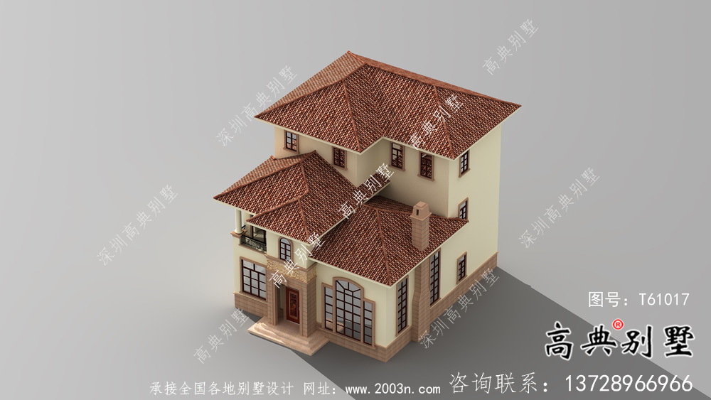 鄉村三層復式古典歐式別墅效果整套工程圖紙