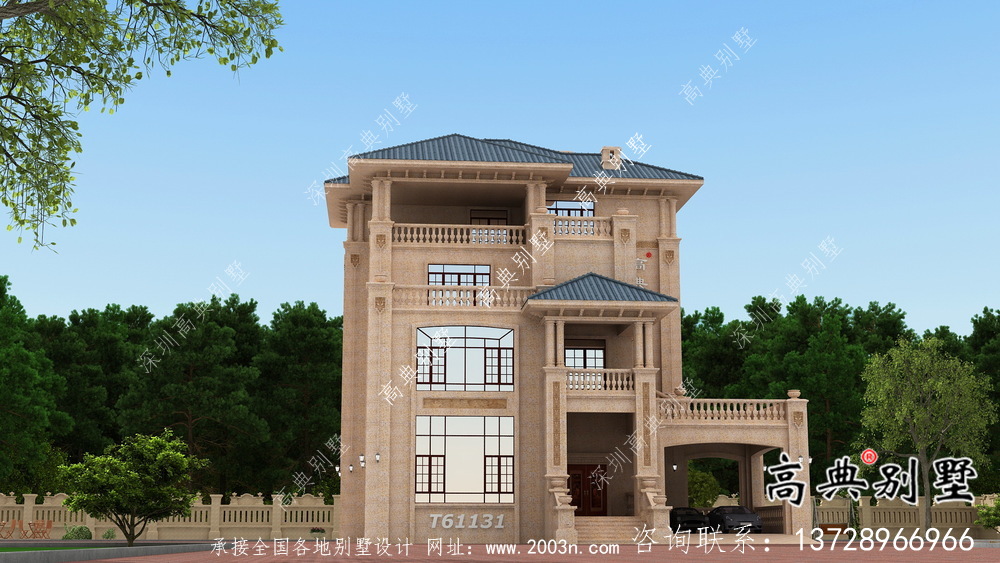 歐式石材四層鄉村別墅建筑設計圖