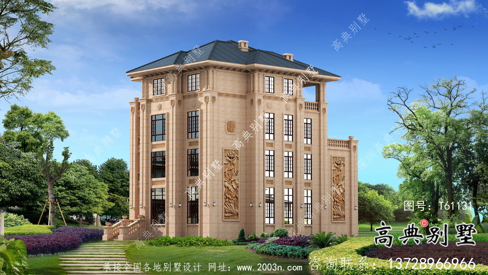 歐式石材四層鄉村別墅建筑設計圖