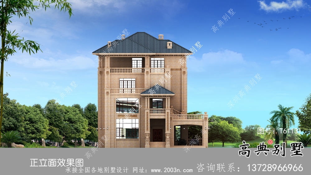 歐式石材四層鄉村別墅建筑設計圖