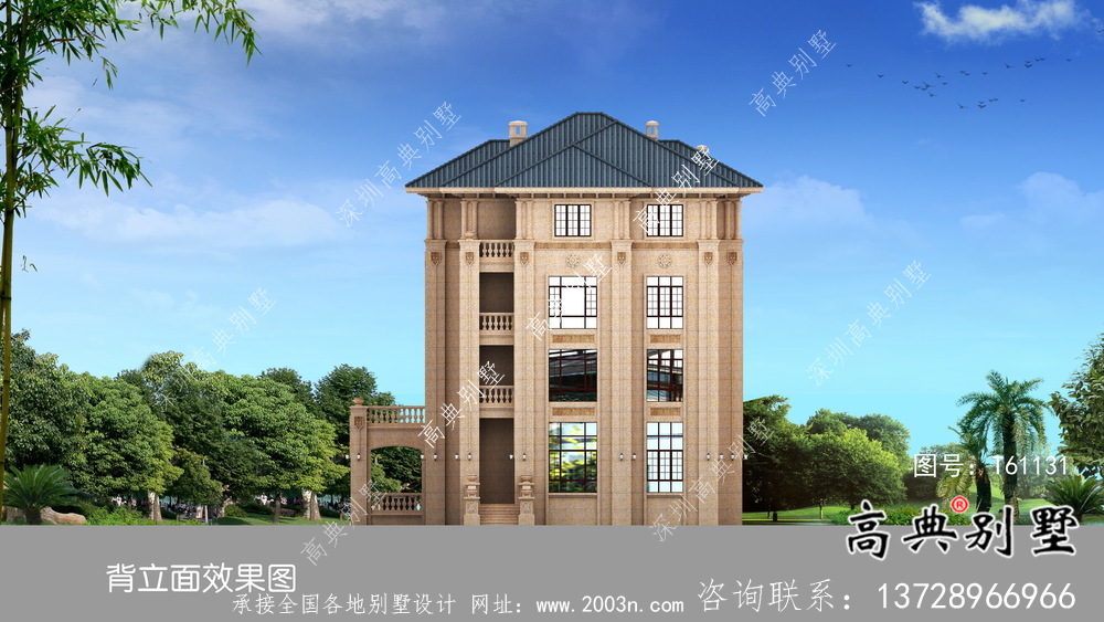 歐式石材四層鄉村別墅建筑設計圖