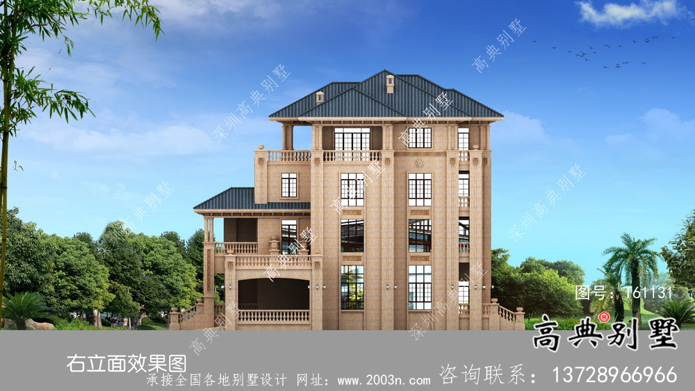 歐式石材四層鄉村別墅建筑設計圖