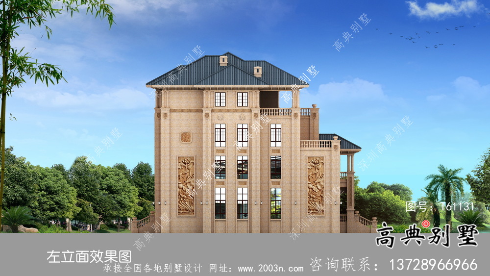 歐式石材四層鄉村別墅建筑設計圖