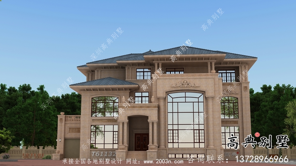 農村豪華三層石材別墅建筑設計圖紙
