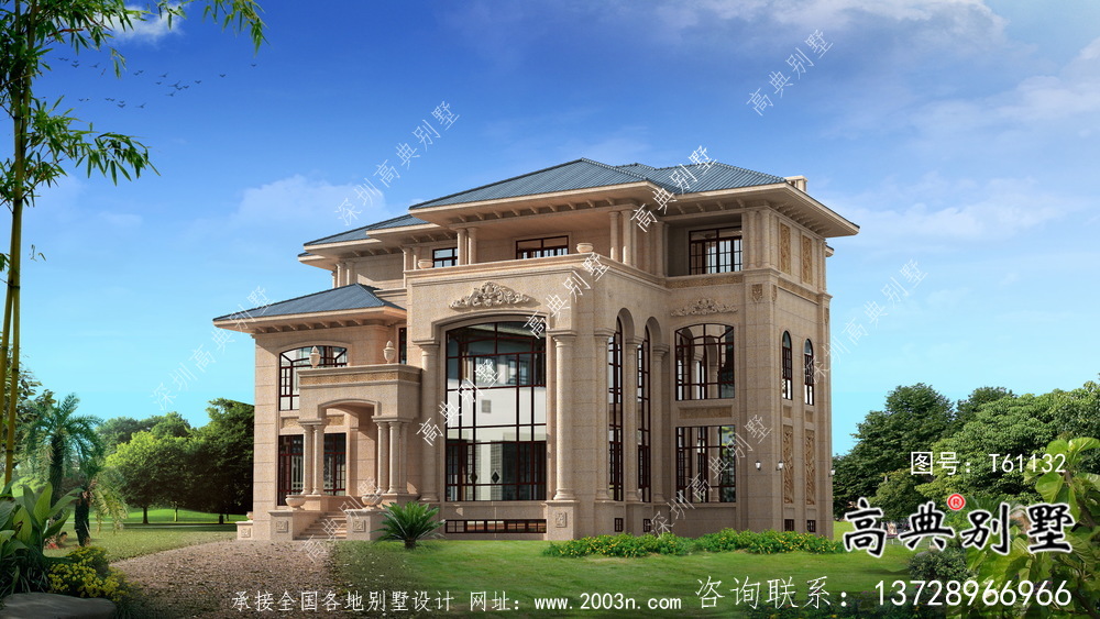 農村豪華三層石材別墅建筑設計圖紙