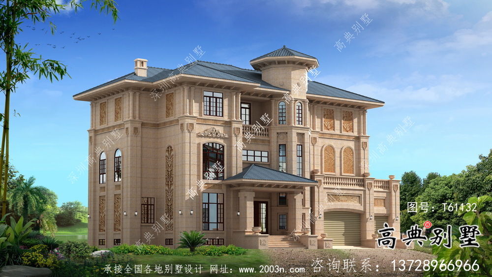 農村豪華三層石材別墅建筑設計圖紙