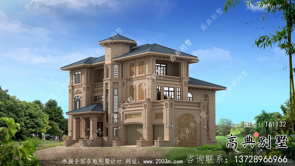 農村豪華三層石材別墅建筑設計圖紙