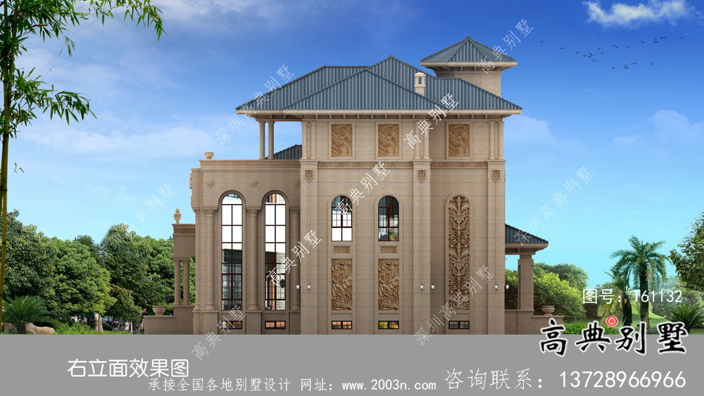 農村豪華三層石材別墅建筑設計圖紙