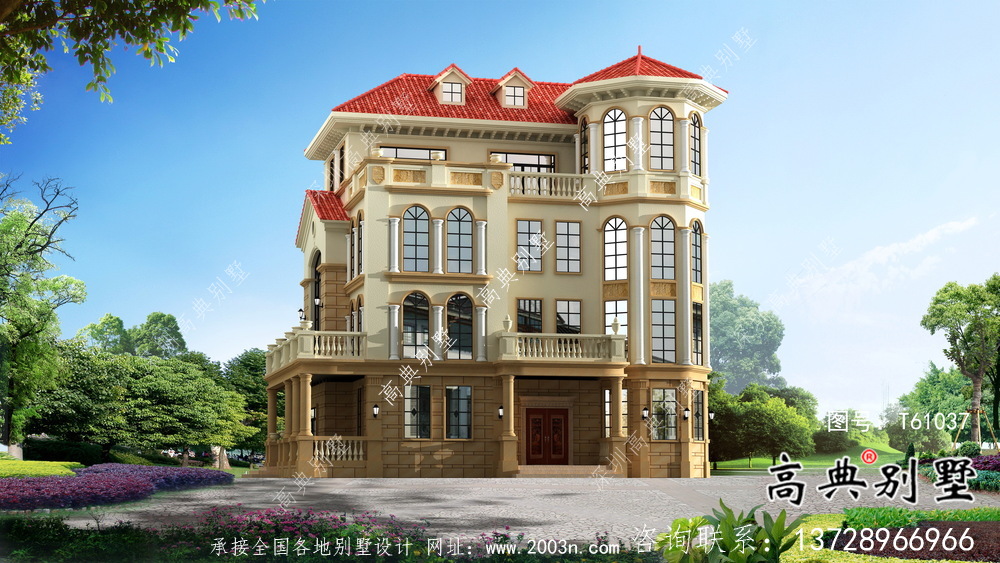 簡單實用的四層歐式風格別墅設計圖與實景效果圖