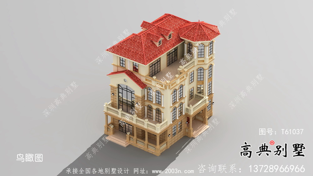 簡單實用的四層歐式風格別墅設計圖與實景效果圖
