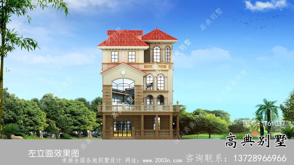 簡單實用的四層歐式風格別墅設計圖與實景效果圖