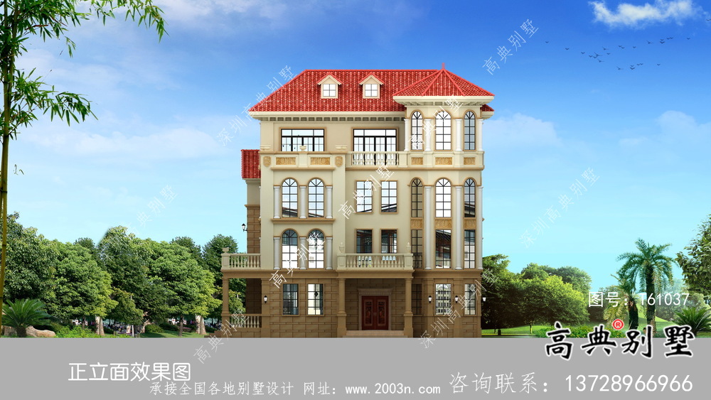 簡單實用的四層歐式風格別墅設計圖與實景效果圖