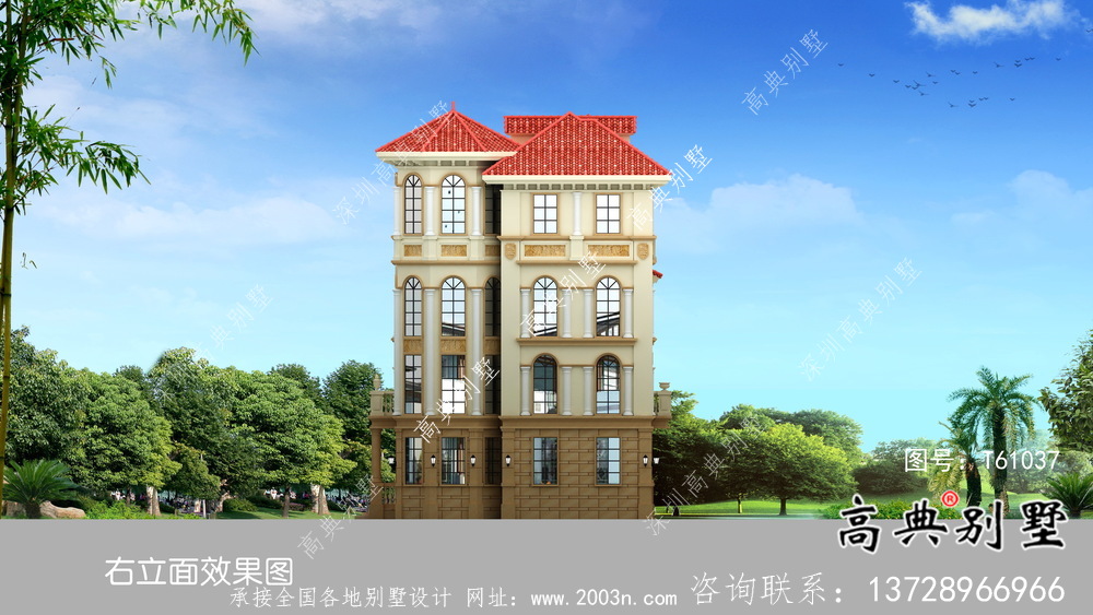 簡單實用的四層歐式風格別墅設計圖與實景效果圖