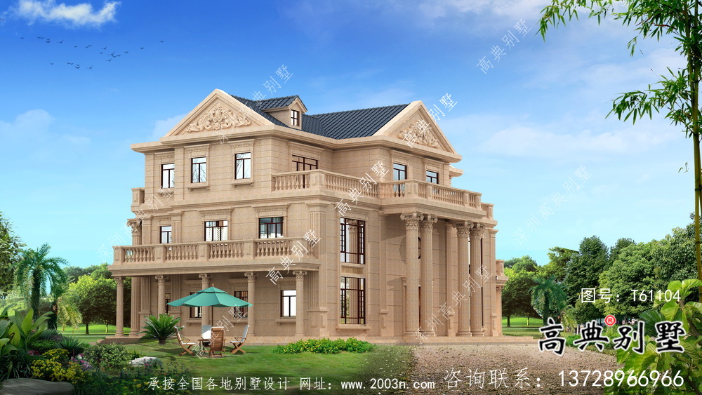 簡潔美麗的三層農村別墅設計圖紙及效果圖
