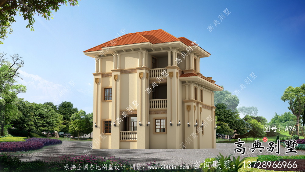 簡潔美麗的三層農村別墅設計圖紙及效果圖