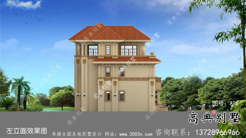 簡潔美麗的三層農村別墅設計圖紙及效果圖