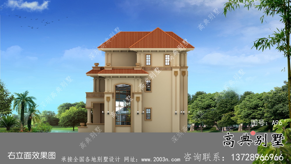 簡潔美麗的三層農村別墅設計圖紙及效果圖