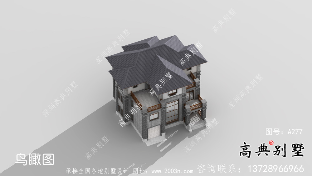 農(nóng)村三層新中式別墅建筑設(shè)計效果圖