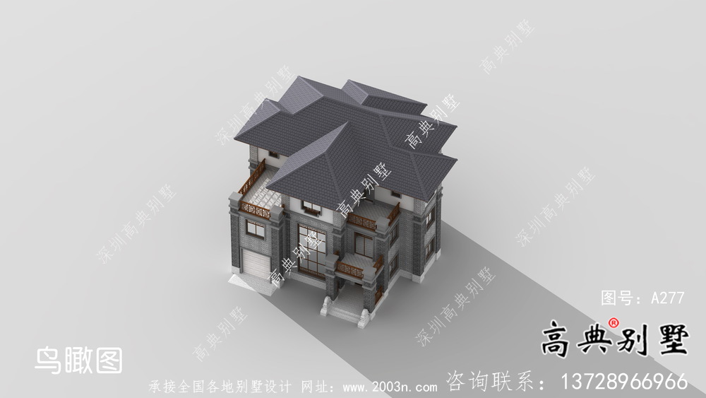 農(nóng)村三層新中式別墅建筑設(shè)計效果圖