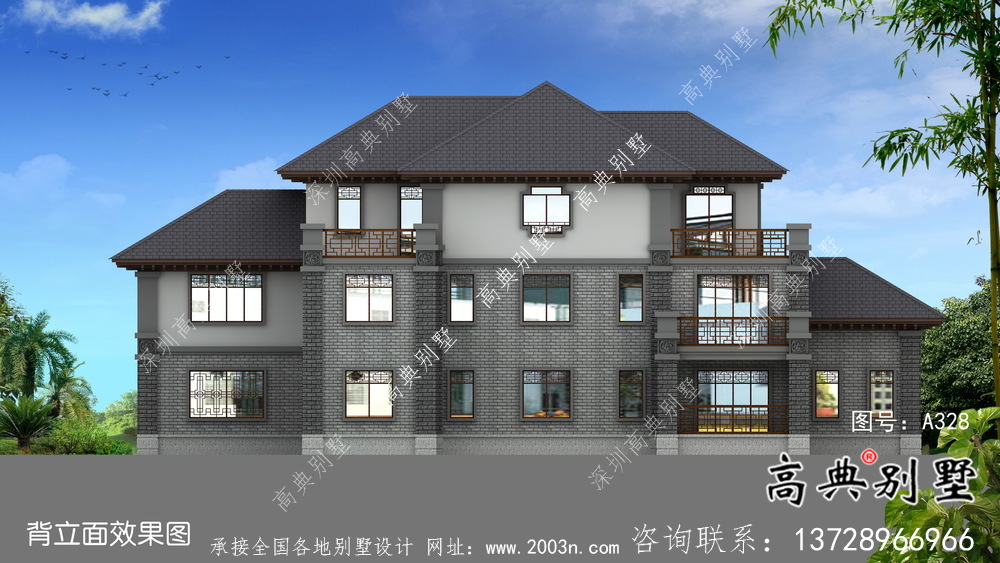 新中式復(fù)式三層新農(nóng)村房屋設(shè)計圖紙
