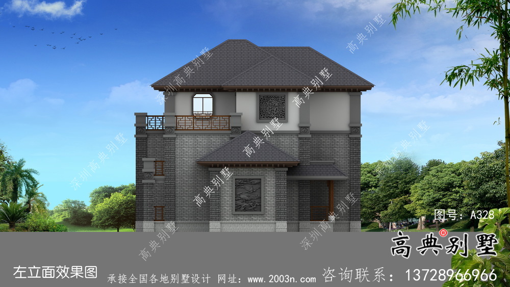 新中式復(fù)式三層新農(nóng)村房屋設(shè)計圖紙